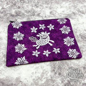 Block Printed Zipper Pouch - Monster and Flowers