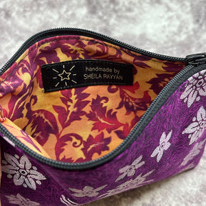 Block Printed Zipper Pouch - Monster and Flowers