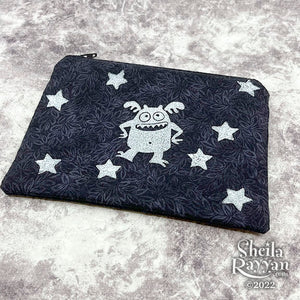 Block Printed Zipper Pouch - Monster and Stars