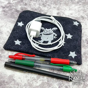 Block Printed Zipper Pouch - Monster and Stars