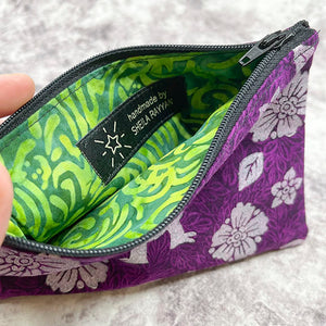 Block Printed Zipper Pouch - Monster and Flowers