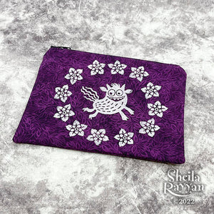 Block Printed Zipper Pouch - Monster and Flowers