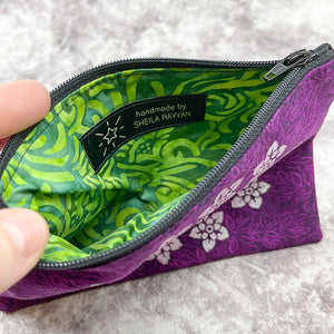 Block Printed Zipper Pouch - Monster and Flowers