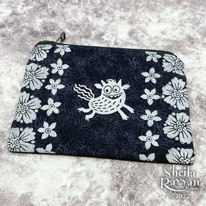 Block Printed Zipper Pouch - Monster and Flowers