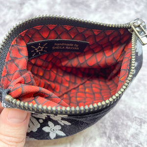 Block Printed Zipper Pouch - Monster and Flowers