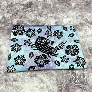 Block Printed Zipper Pouch - Monster and Flowers