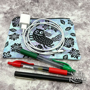 Block Printed Zipper Pouch - Monster and Flowers