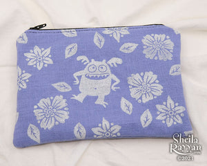 Block Printed Zipper Pouch - Monster in the Garden