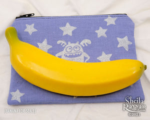 Block Printed Zipper Pouch - Monster and Stars