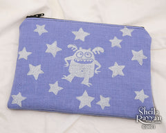 Block Printed Zipper Pouch - Monster and Stars